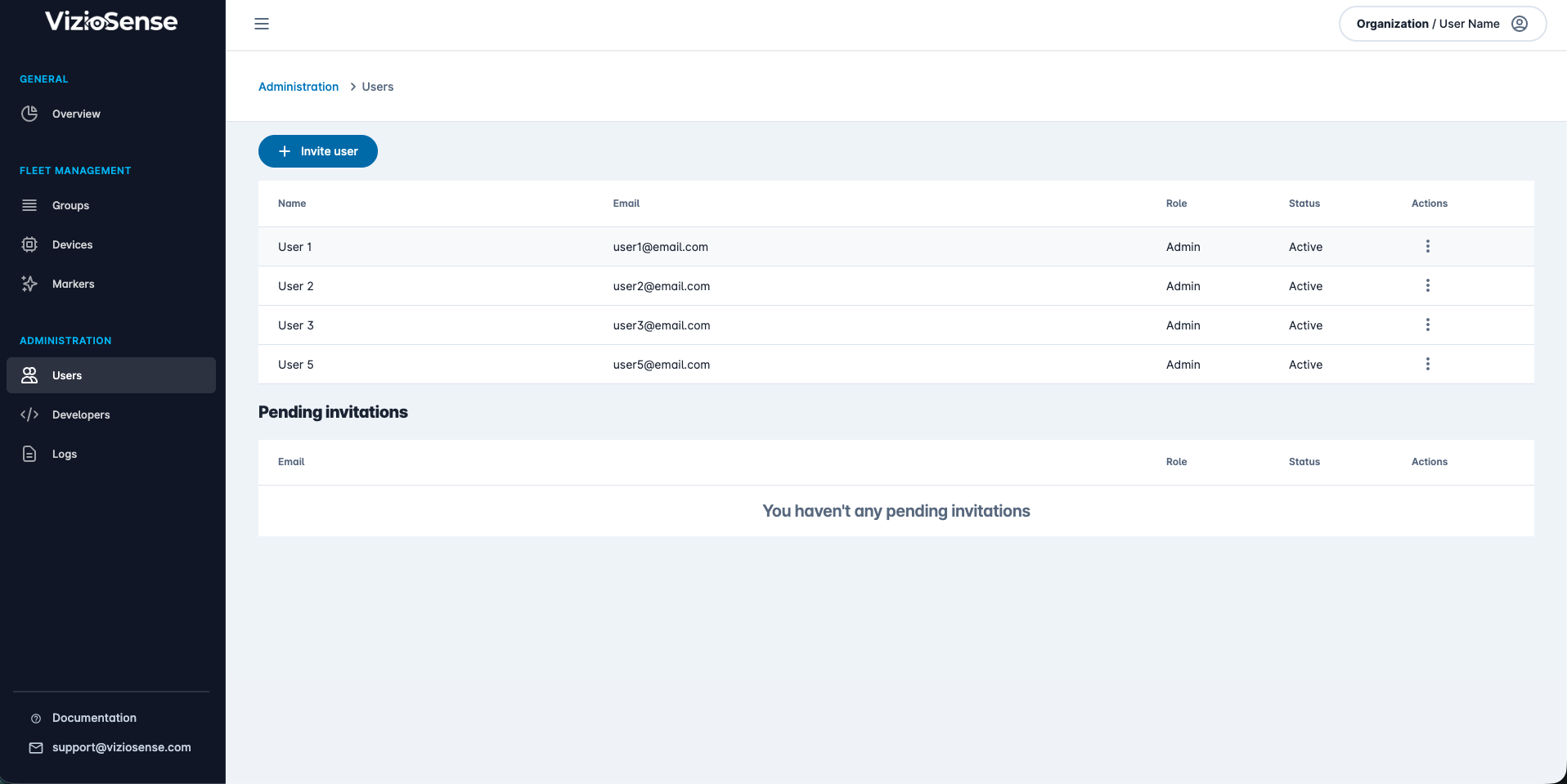 User list view showing currently enrolled teammates